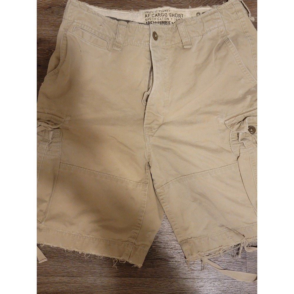 Vintage Abercrombie & Fitch‎ Men's Tan Twill Cargo Shorts – 7 Pocket Design